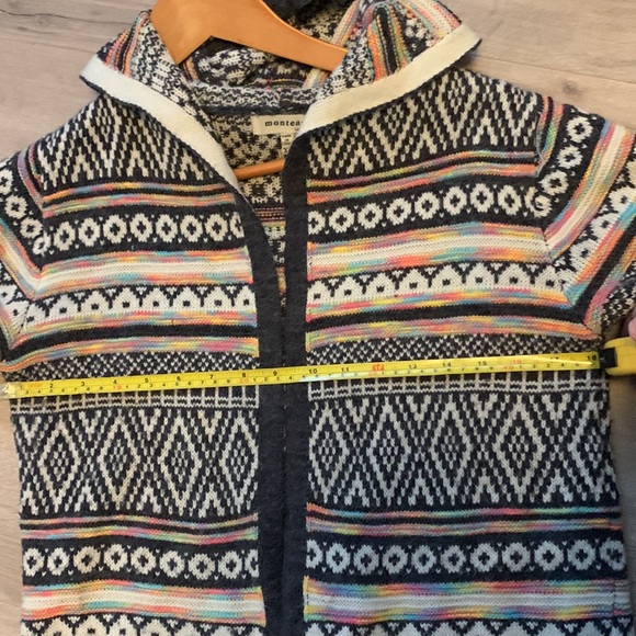 Monteau knit long sleeve hooded Aztec print open front cardigan size XS - Picture 5 of 6